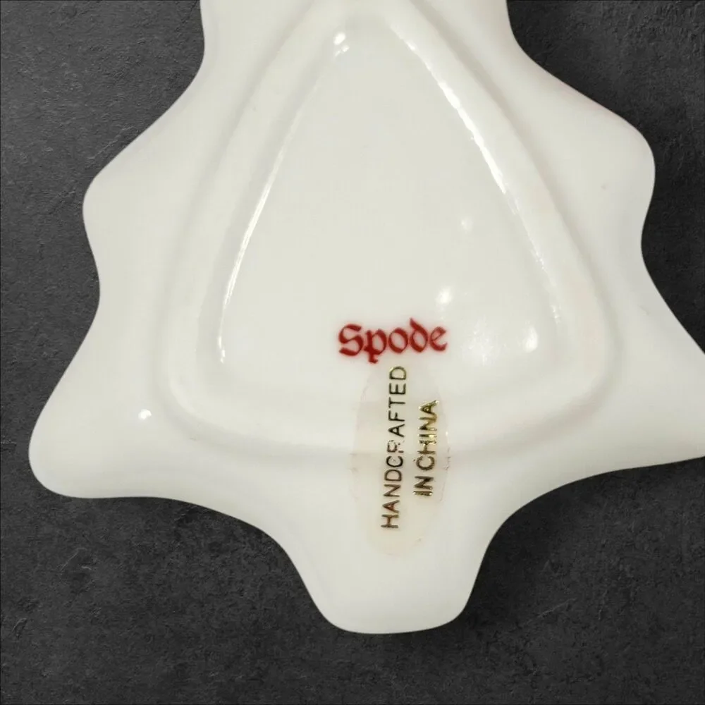Spode Christmas Tree Ornament w/ Box Plaid Bow Porcelain Holiday Collectible